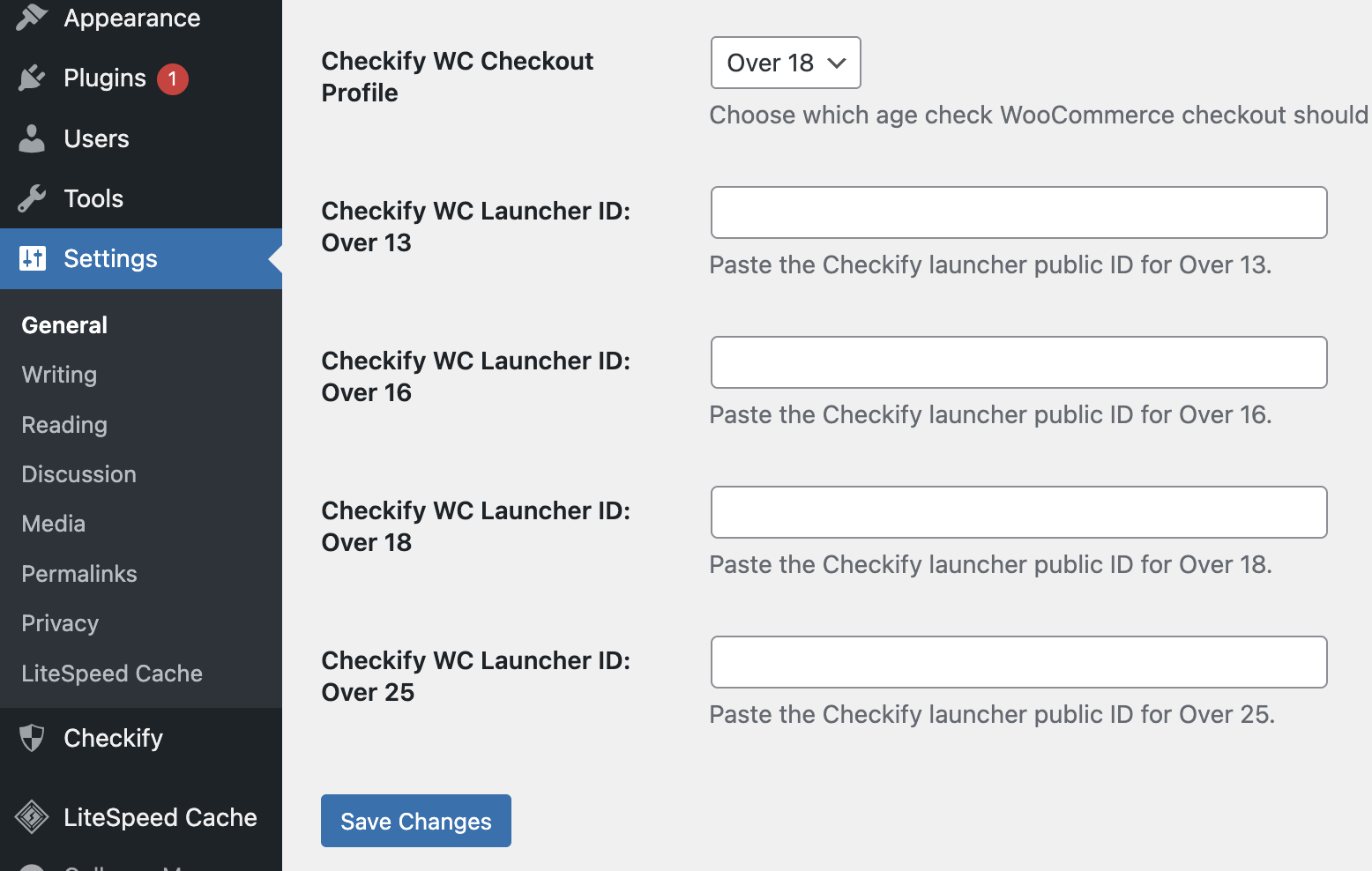Checkify shown in WordPress integration settings