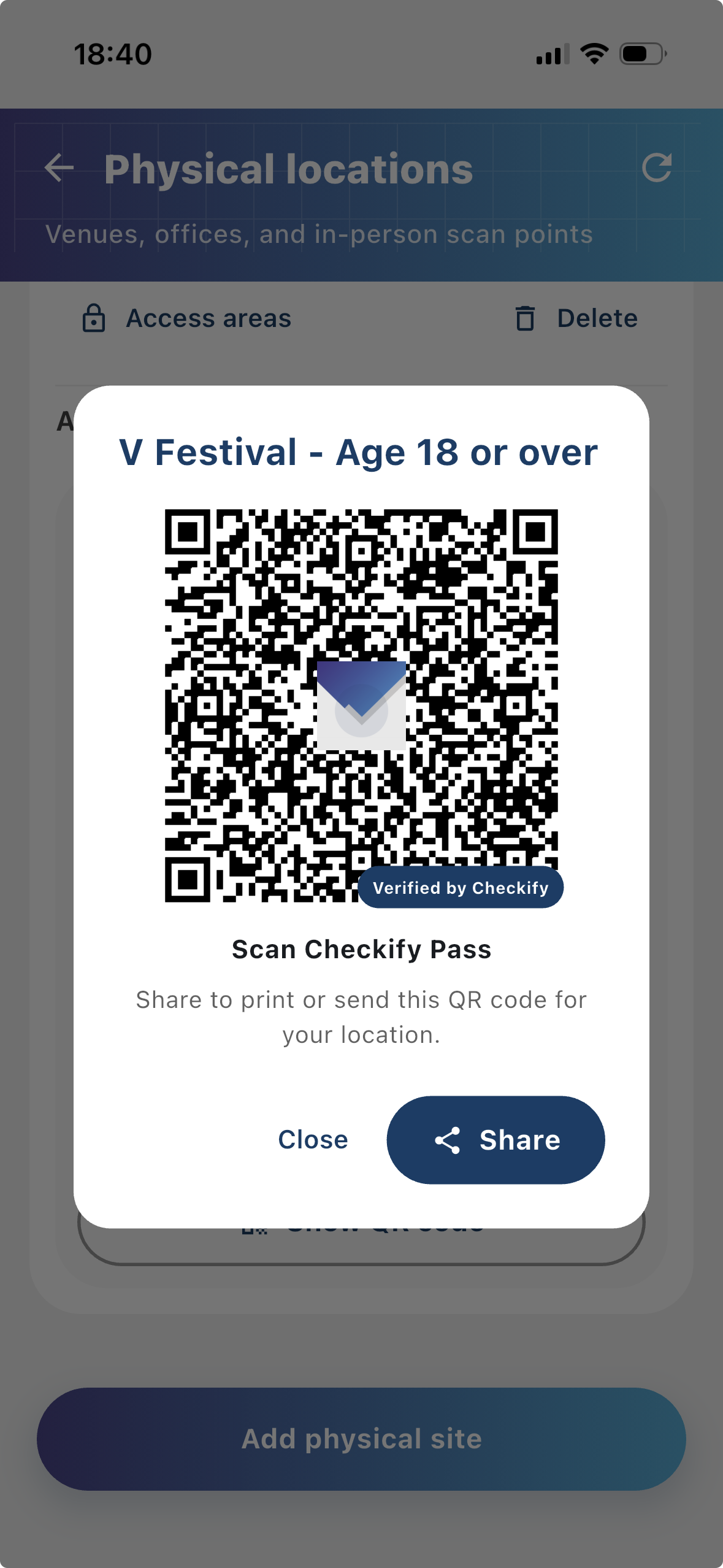 Show Checkify Pass QR for a physical location