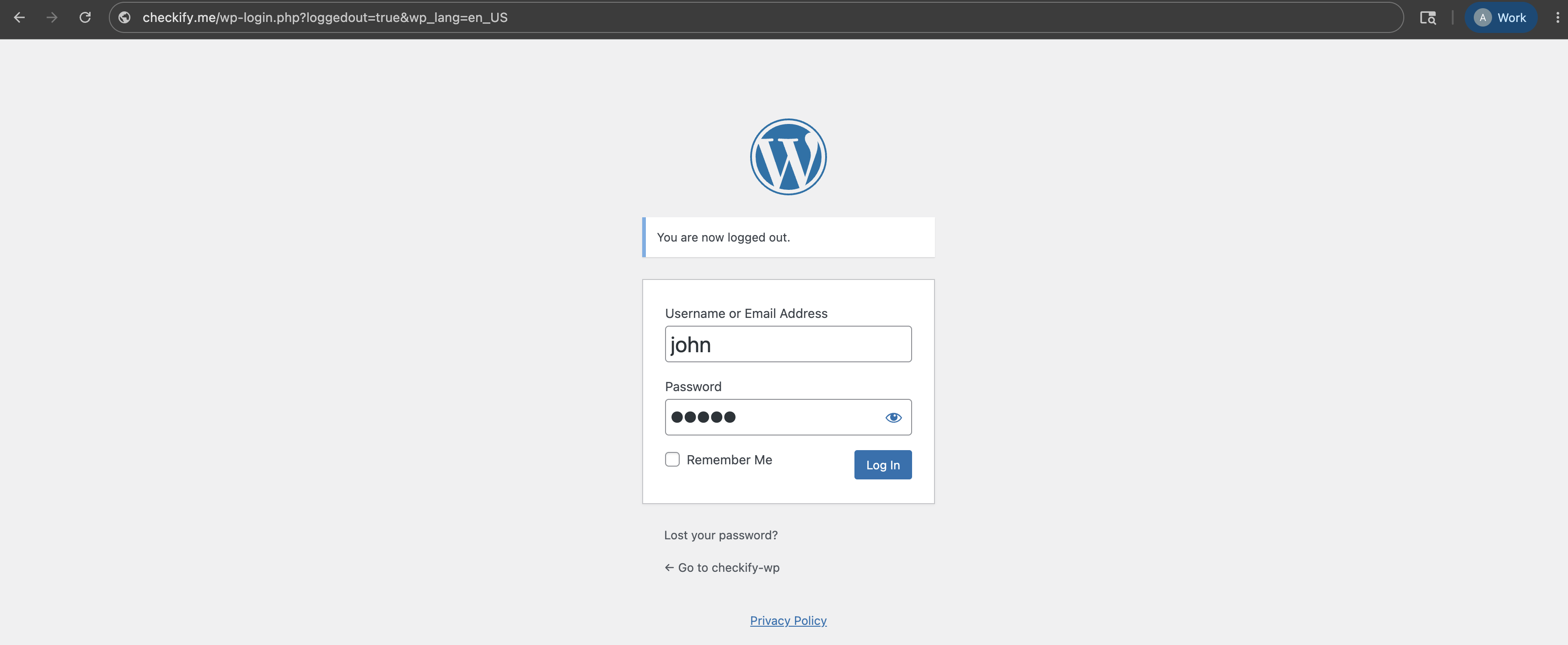 WordPress admin login