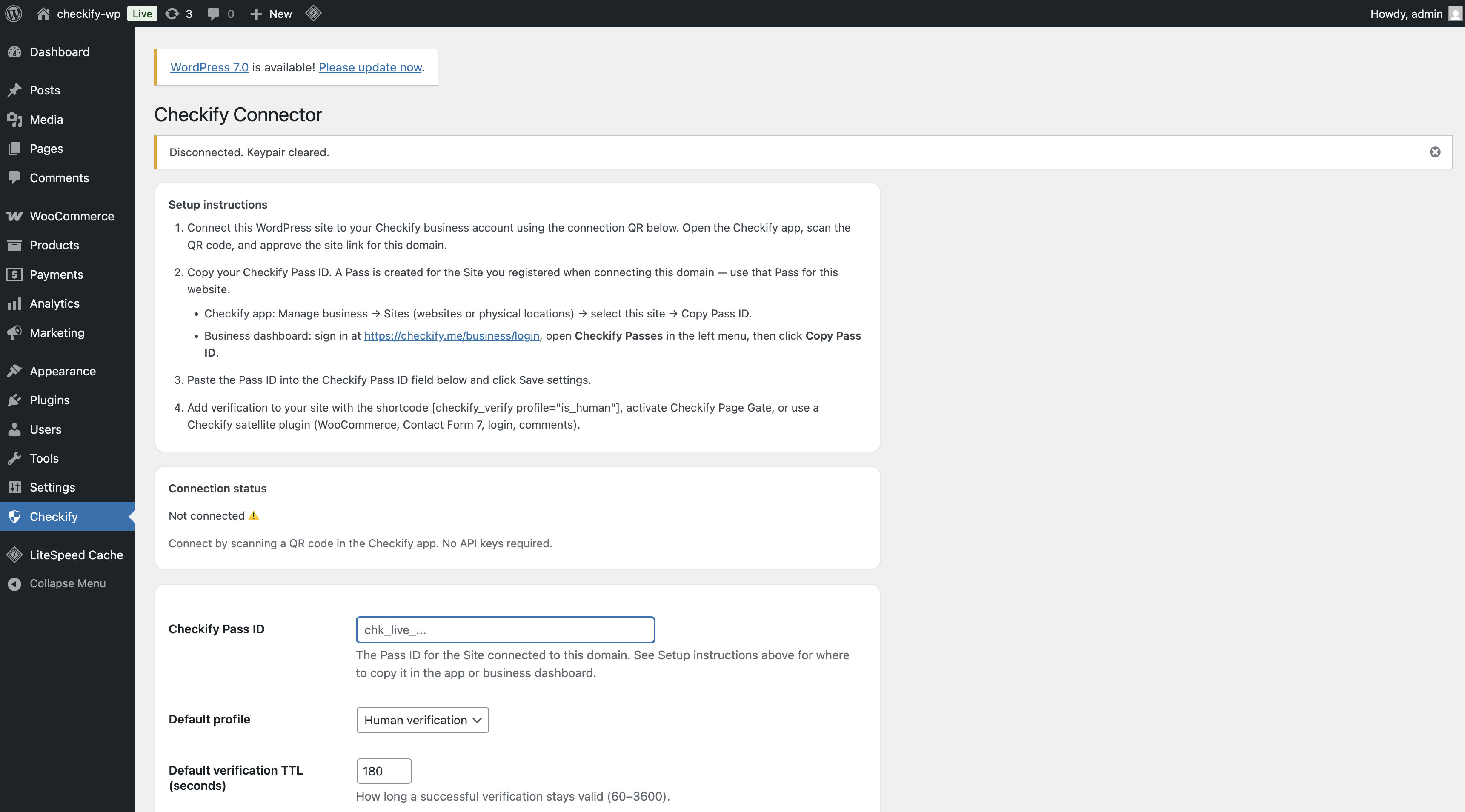 Checkify menu in WordPress